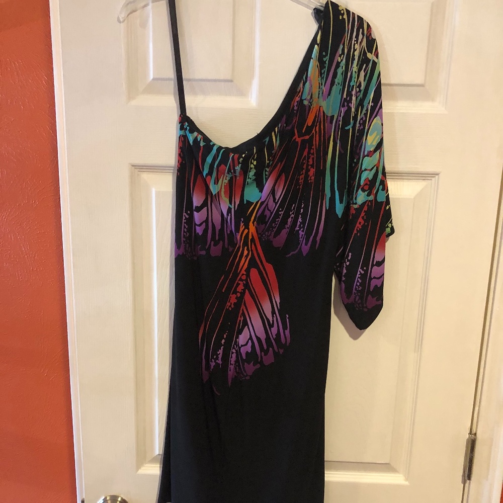 One shoulder party dress in black/multi